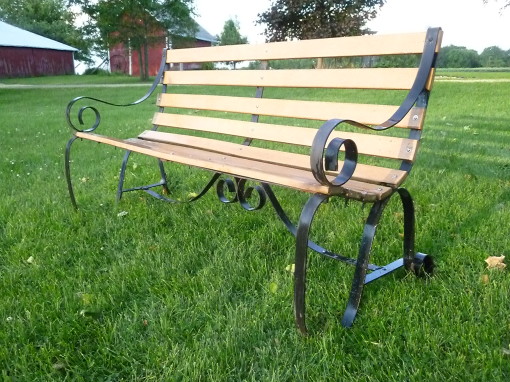 Wrought iron park bench.